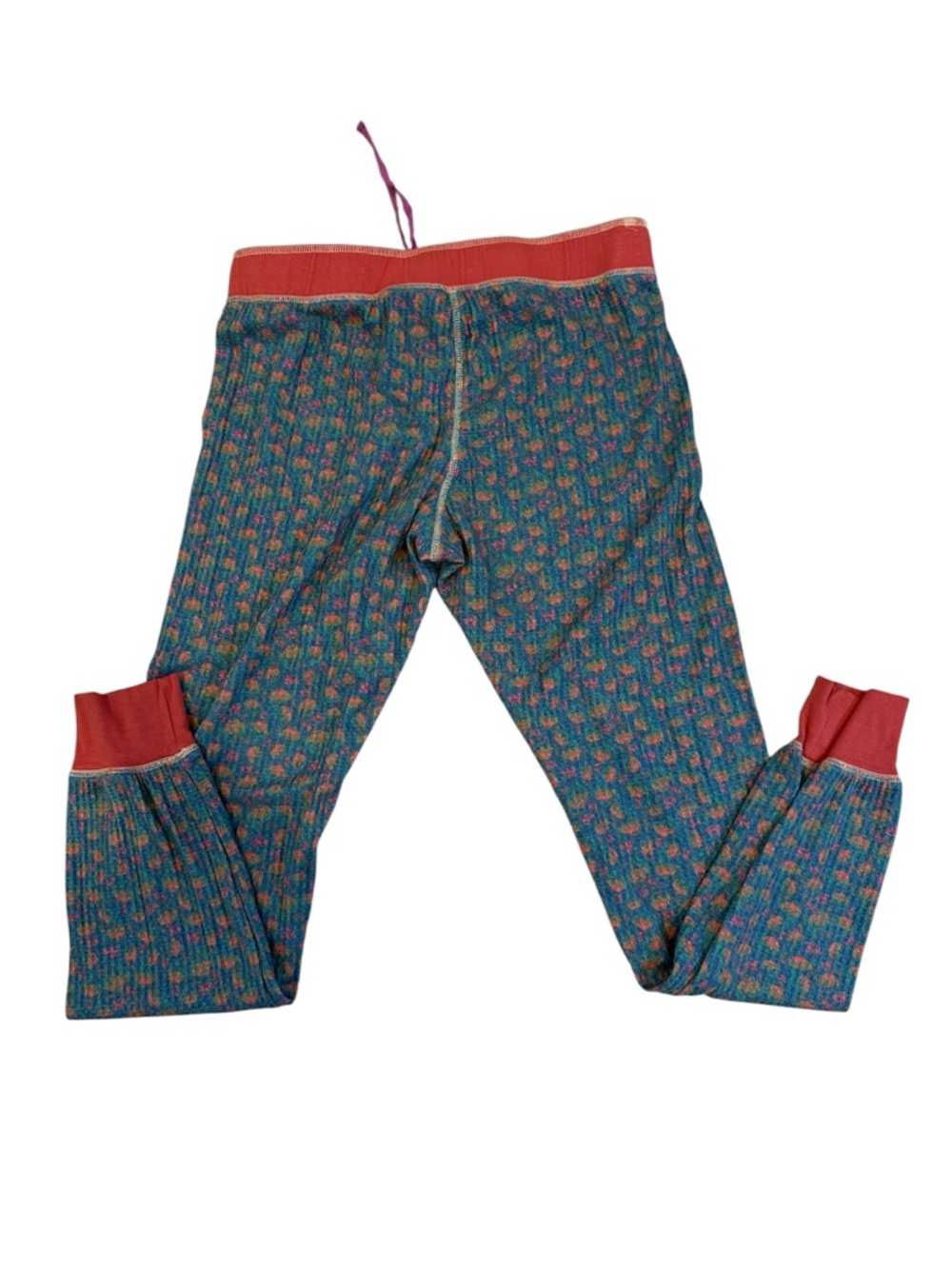 NATURAL LIFE Teal Floral Knit Pajama Pants with Coral Waistband & Cuffs - Picture 2 of 4